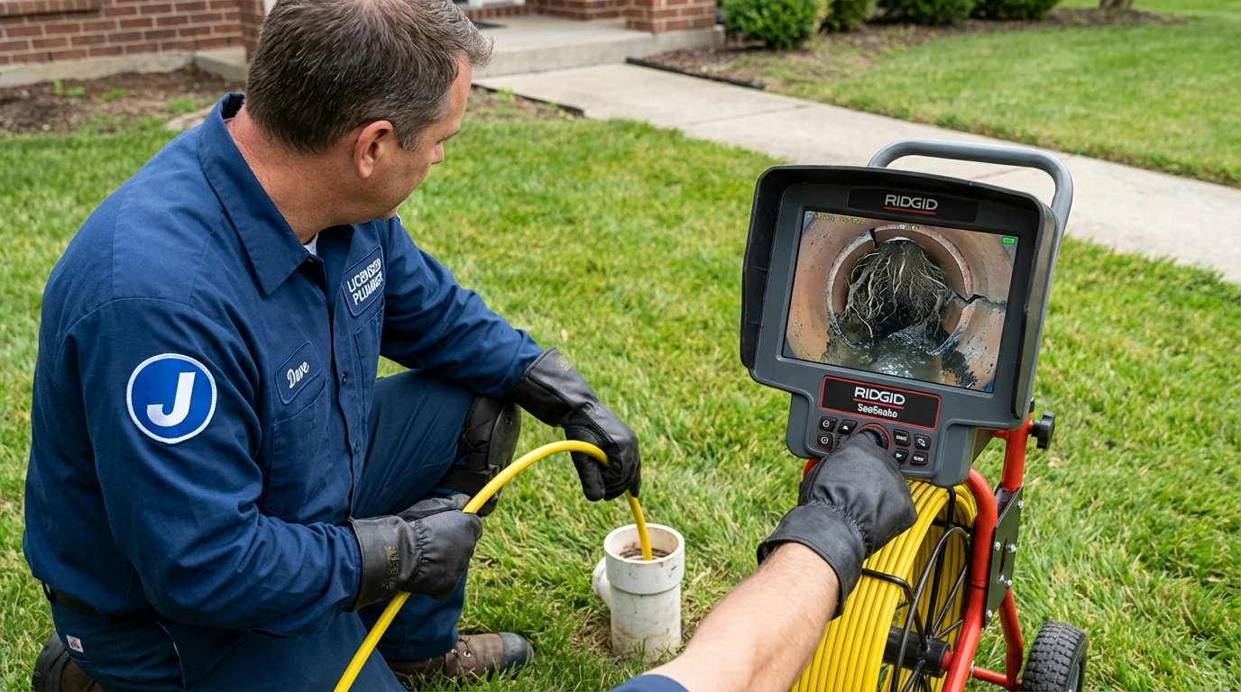 Sewer camera inspection being performed by Johns Plumbing LLC in Hadley